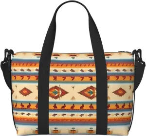 Native American Print Tote Crossbody Travel Bag with Zip Casual Handbag for Weekend Trips and Gym Shopping, Black, One Size, Travel Tote