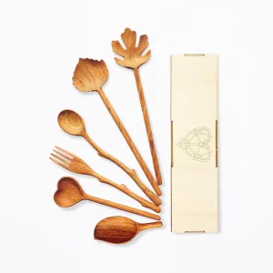 Natural Wooden Spoons and Forks Set (Set of 6), Hostess Gifts for Women, Couple, Mother's Day Ideas for Mom, Kitchen Cottagecore, Handmade Cooking Gift Ideas