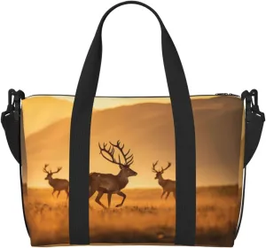 Nature Wildlands Activities Print Tote Crossbody Travel Bag with Zip Casual Handbag for Weekend Trips and Gym Shopping, Black, One Size, Travel Tote