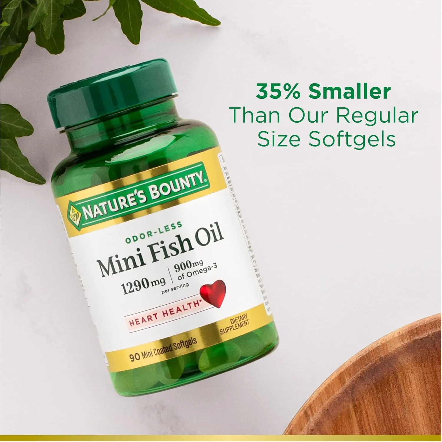 Nature's Bounty Mini Fish Oil Softgels, Burpless Fish Oil Omega 3 Supplements, Supports Heart Health, 90 Softgels (Pack of 1)