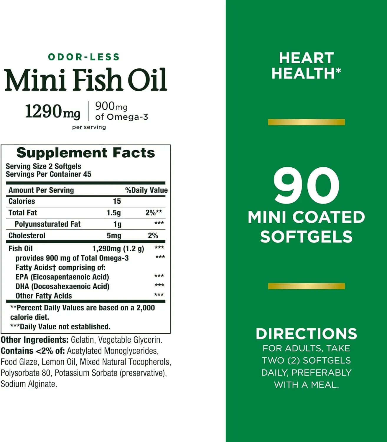 Nature's Bounty Mini Fish Oil Softgels, Burpless Fish Oil Omega 3 Supplements, Supports Heart Health, 90 Softgels (Pack of 1)