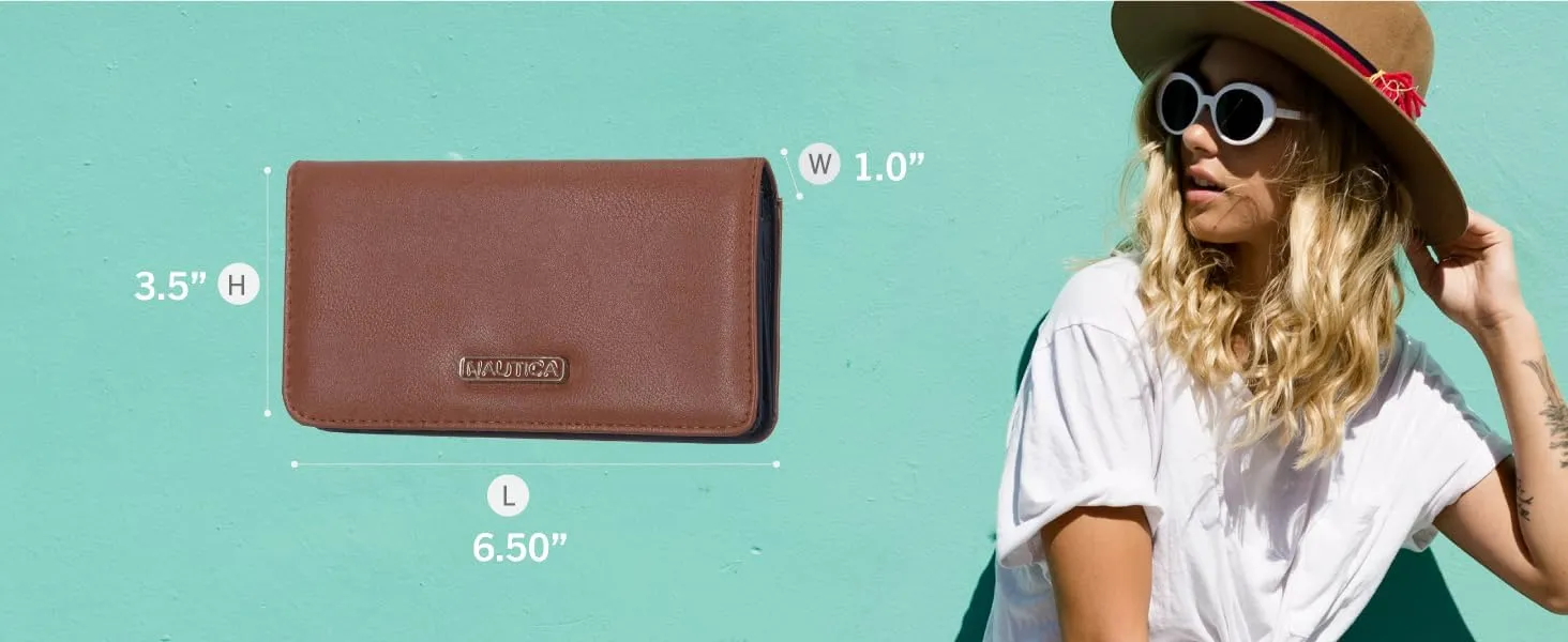 Nautica Seaside Slim Womens Wallet RFID Blocking Credit Card Holder, Coin Purse, Checkbook Organizer Clutch, Small Vegan Leather Wallet for Travel, Black