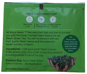 Neem Queen Pyramid Tea Bags - Wrapped for Travel (60 Count) Organic Premium Quality Caffeine Free - Made in America
