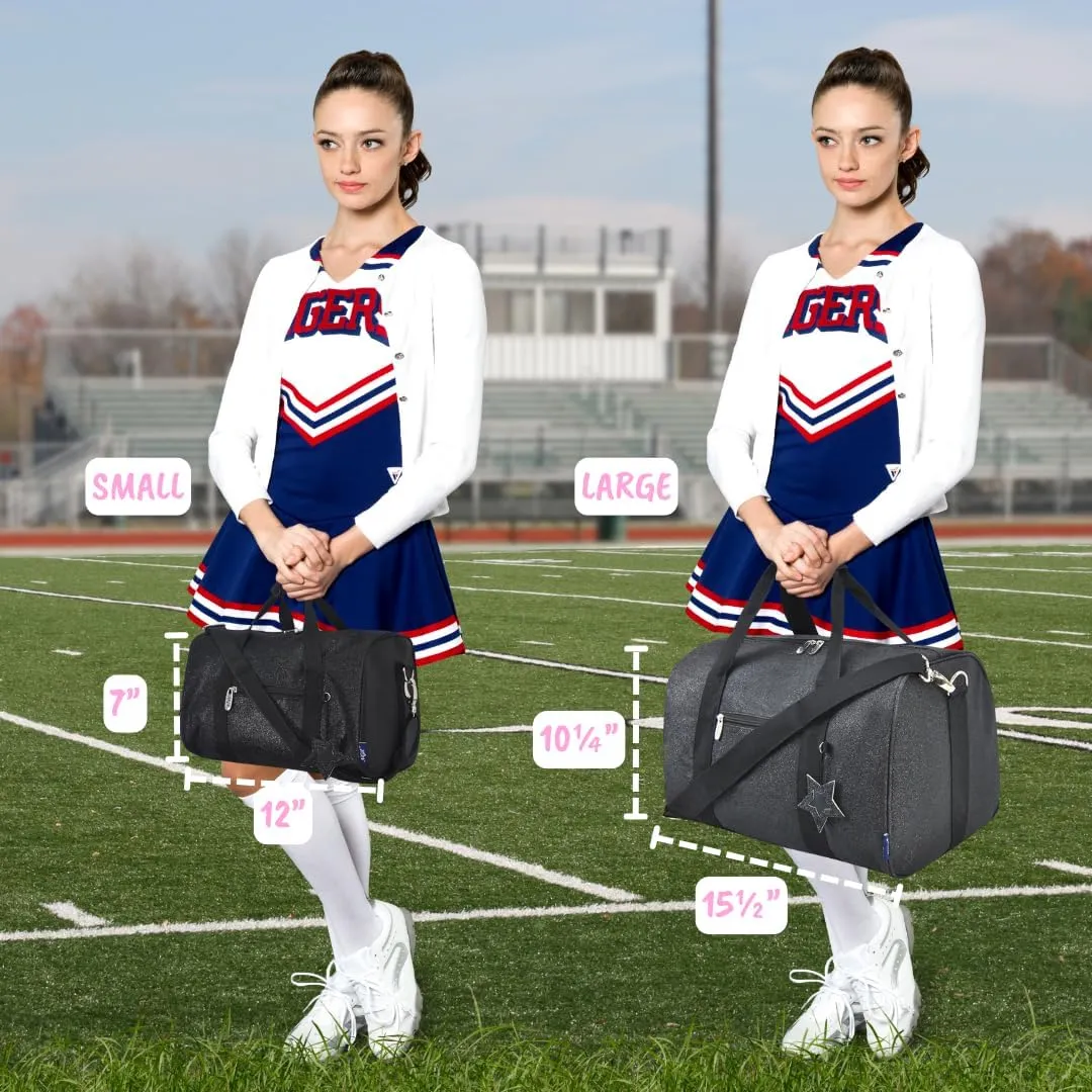 NGIL Mini Super Star Duffle Bag for Dance, Sports, Ballet, Tumbling, and Gymnastic – Glitter Cheer with Shoulder Strap and Pockets (Glitter-Black, Small)