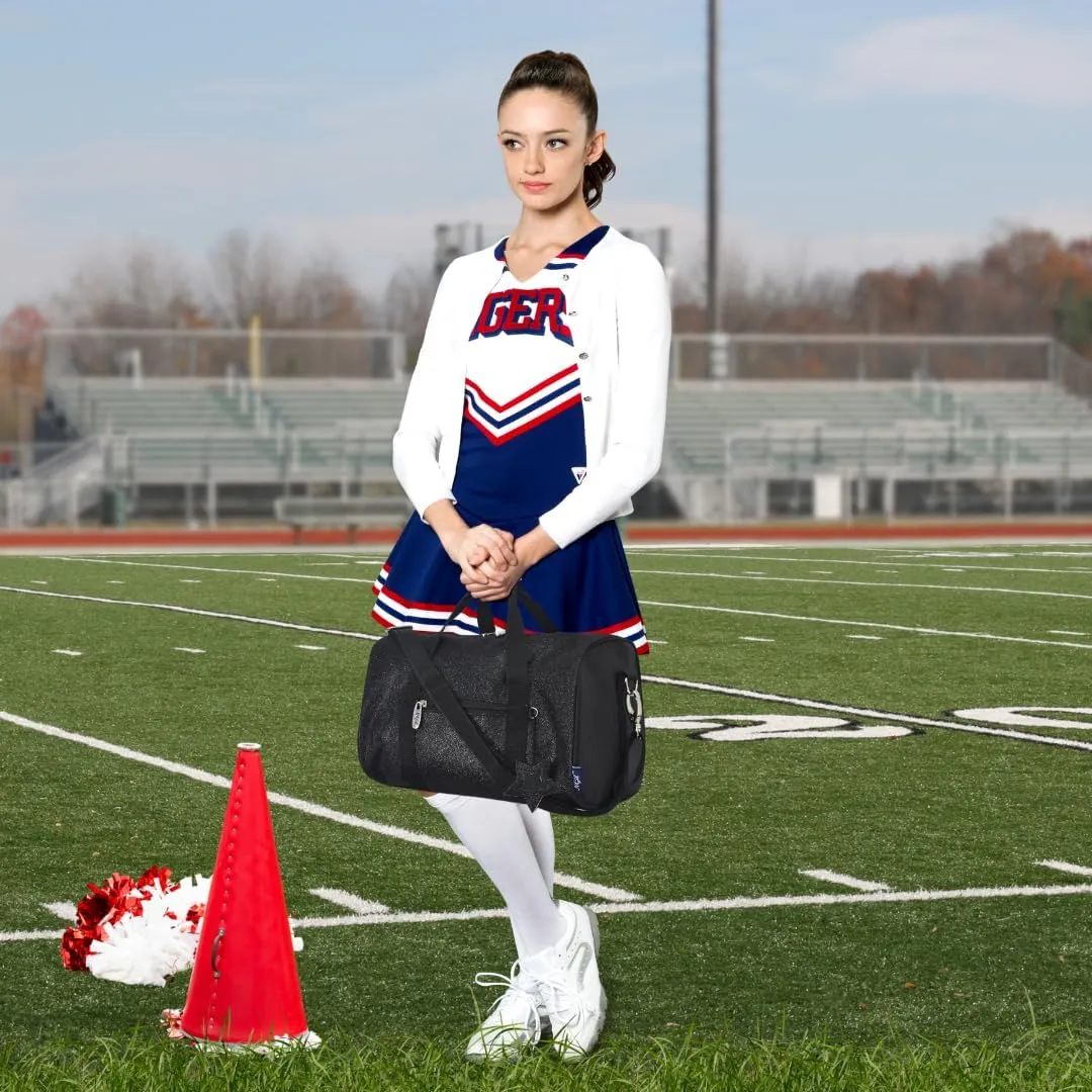 NGIL Mini Super Star Duffle Bag for Dance, Sports, Ballet, Tumbling, and Gymnastic – Glitter Cheer with Shoulder Strap and Pockets (Glitter-Black, Small)