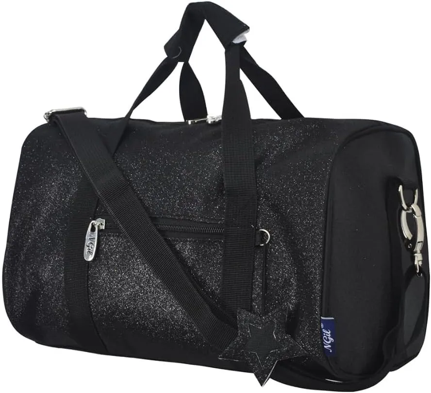 NGIL Mini Super Star Duffle Bag for Dance, Sports, Ballet, Tumbling, and Gymnastic – Glitter Cheer with Shoulder Strap and Pockets (Glitter-Black, Small)