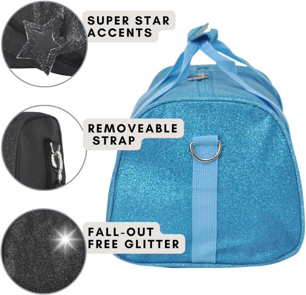 NGIL Mini Super Star Duffle Bag for Dance, Sports, Ballet, Tumbling, and Gymnastic – Glitter Cheer with Shoulder Strap and Pockets (Glitter-Black, Small)