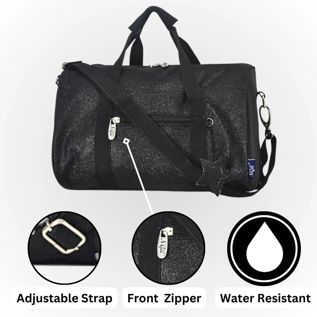 NGIL Mini Super Star Duffle Bag for Dance, Sports, Ballet, Tumbling, and Gymnastic – Glitter Cheer with Shoulder Strap and Pockets (Glitter-Black, Small)
