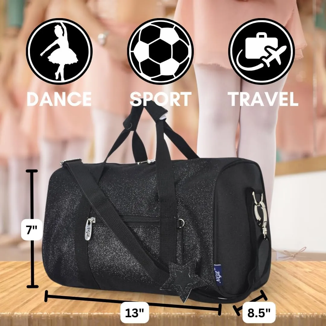 NGIL Mini Super Star Duffle Bag for Dance, Sports, Ballet, Tumbling, and Gymnastic – Glitter Cheer with Shoulder Strap and Pockets (Glitter-Black, Small)