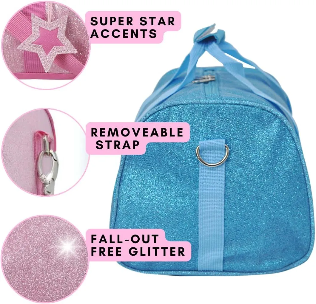 NGIL Mini Super Star Duffle Bag for Dance, Sports, Ballet, Tumbling, and Gymnastic – Glitter Cheer with Shoulder Strap and Pockets (Glitter-Pink, Small)