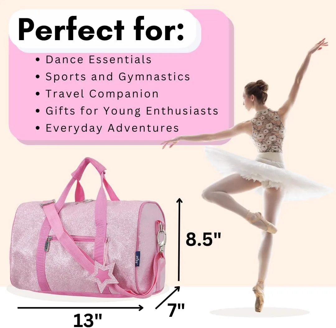 NGIL Mini Super Star Duffle Bag for Dance, Sports, Ballet, Tumbling, and Gymnastic – Glitter Cheer with Shoulder Strap and Pockets (Glitter-Pink, Small)