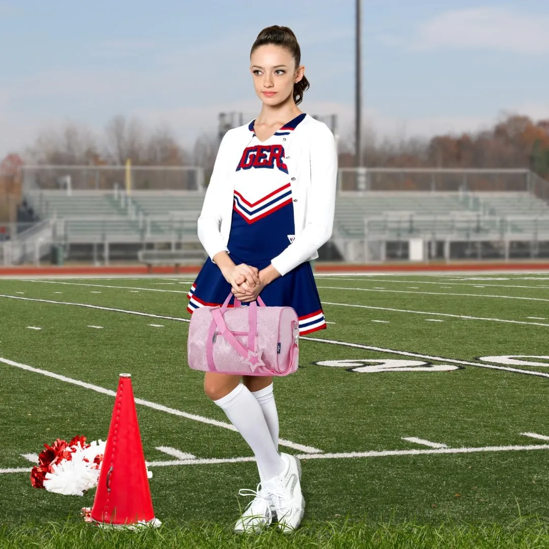 NGIL Mini Super Star Duffle Bag for Dance, Sports, Ballet, Tumbling, and Gymnastic – Glitter Cheer with Shoulder Strap and Pockets (Glitter-Pink, Small)