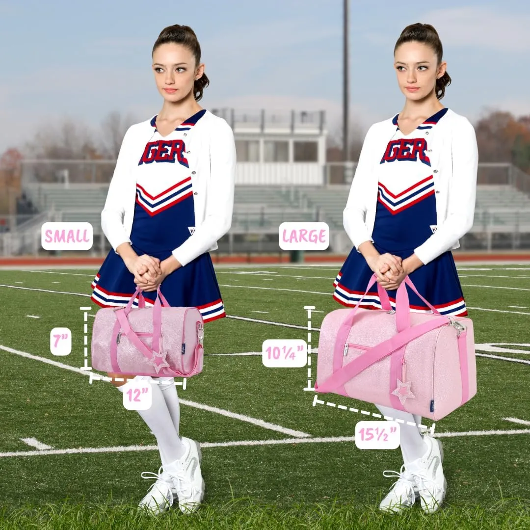 NGIL Mini Super Star Duffle Bag for Dance, Sports, Ballet, Tumbling, and Gymnastic – Glitter Cheer with Shoulder Strap and Pockets (Glitter-Pink, Small)