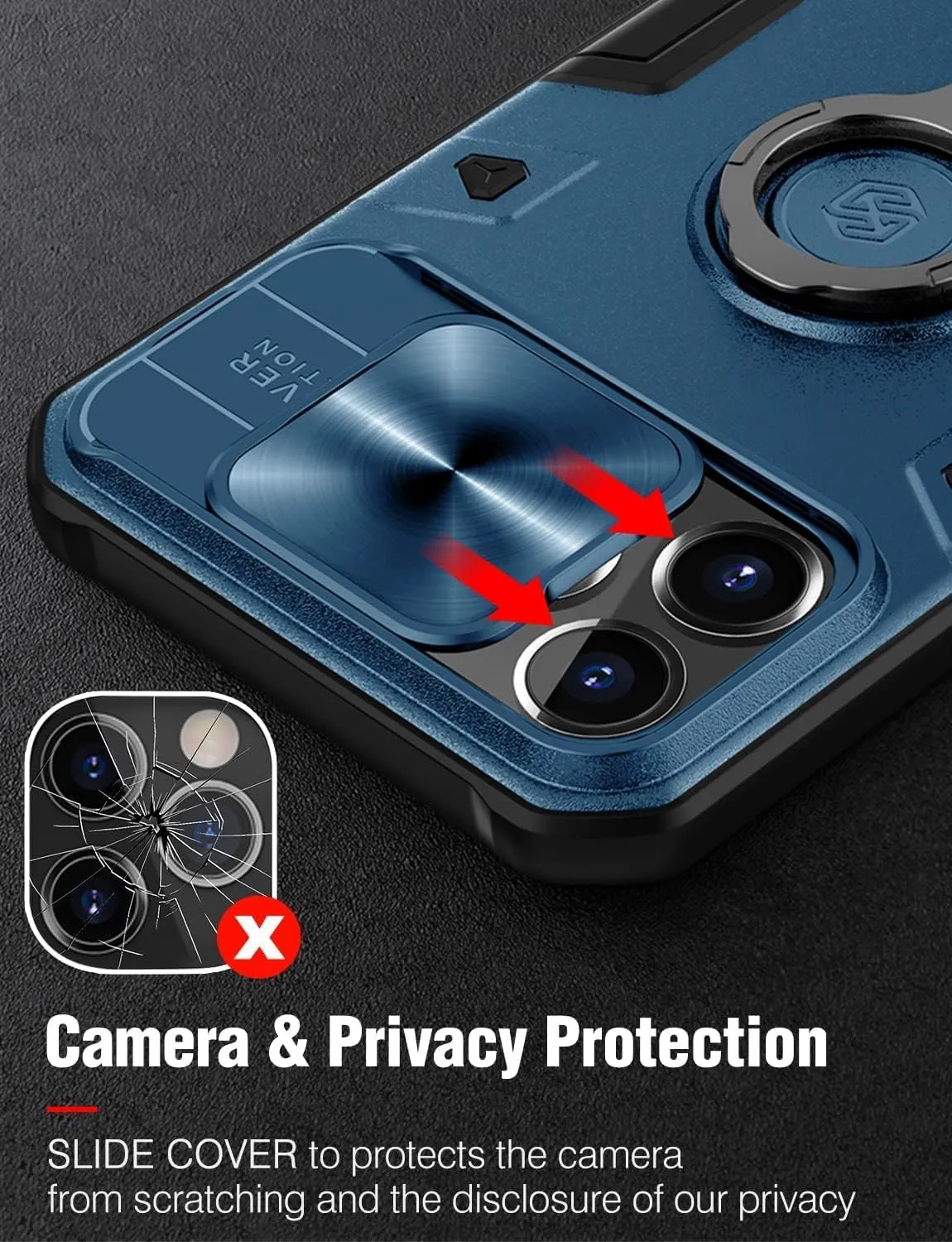 Nillkin [2022 Upgraded iPhone 13 Pro Max Case [Compatible with MagSafe] [Slide Camera Cover] [Multifunctional Kickstand] Heavy Duty Protection Armor Case for iPhone 13 Pro Max 6.7'' Blue