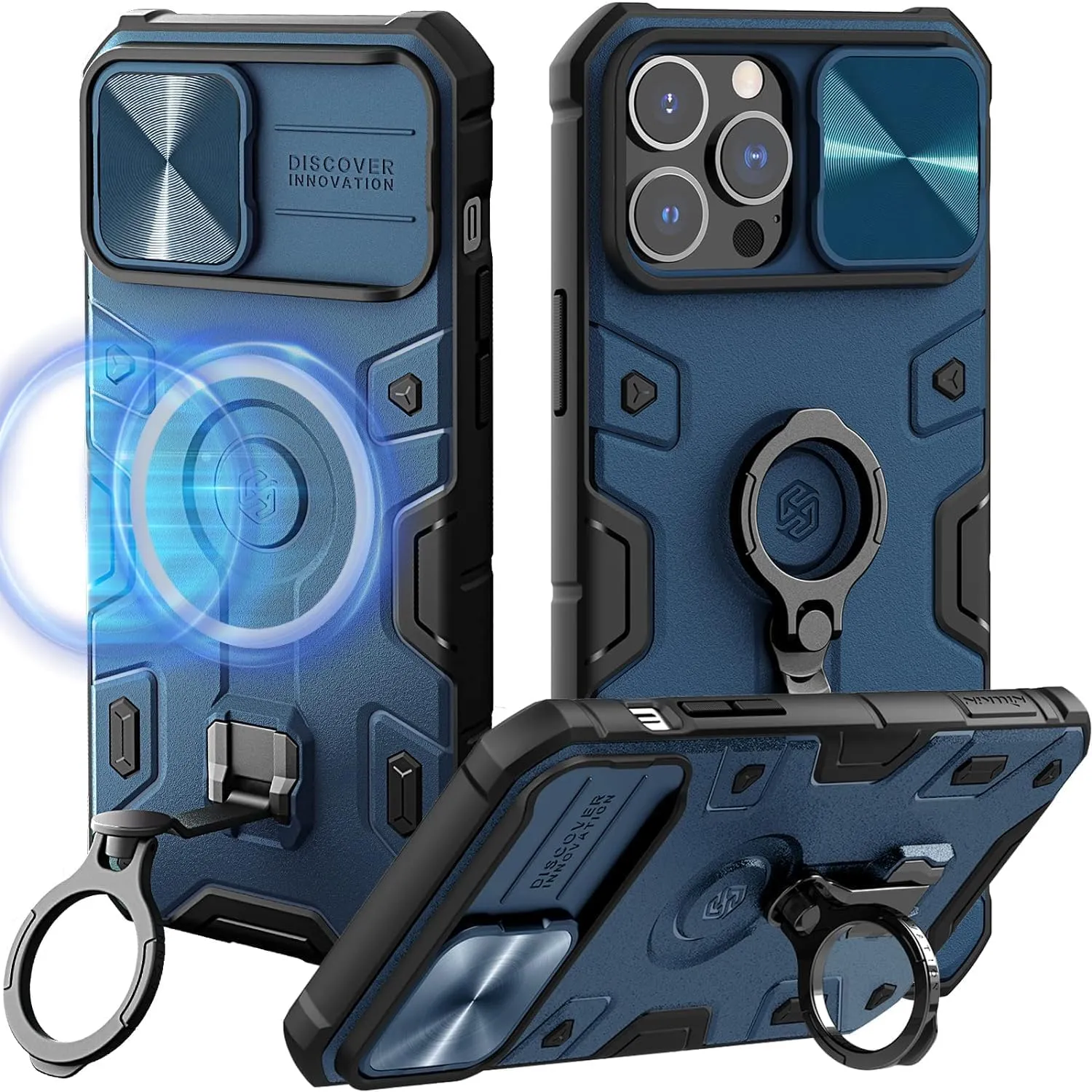 Nillkin [2022 Upgraded iPhone 13 Pro Max Case [Compatible with MagSafe] [Slide Camera Cover] [Multifunctional Kickstand] Heavy Duty Protection Armor Case for iPhone 13 Pro Max 6.7'' Blue