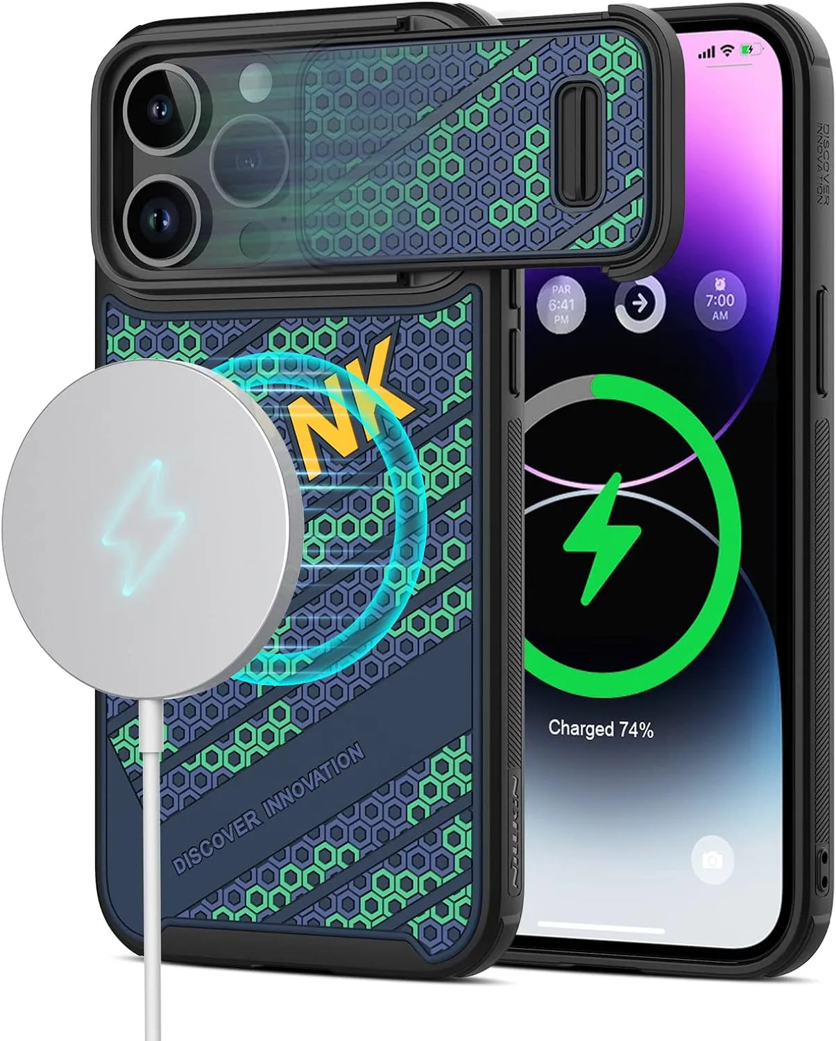 Nillkin for iPhone 14 Pro Max Magnetic Case with Camera Cover, Compatible with MagSafe, CamShield Pro Magnetic 14 Pro Max 5G Car Mount Case 6.7’’, Built-in Magnet Circle (14 Pro Max-Fancs-Blue)