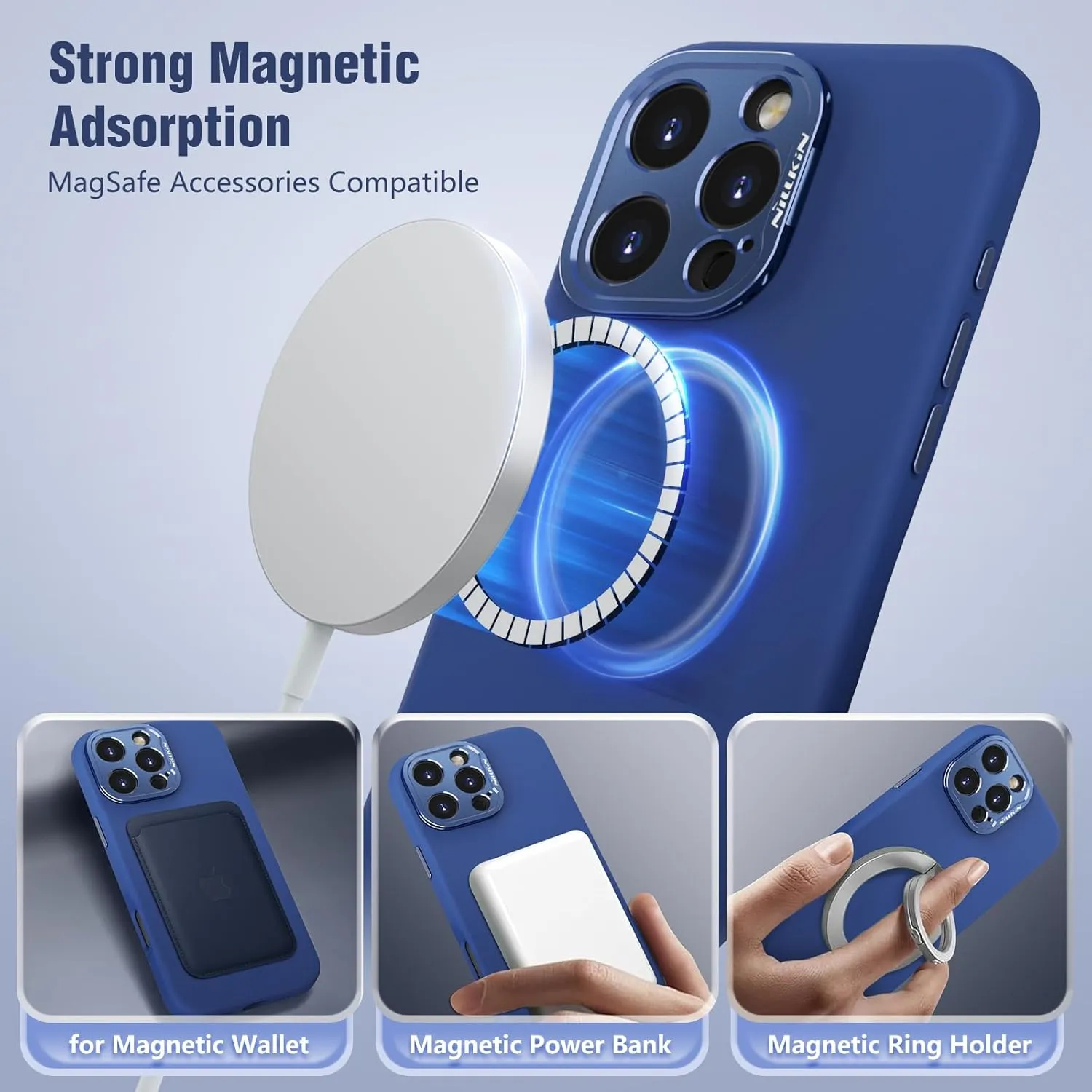Nillkin for iPhone 16 Pro Max Case with Camera Protection & Stand, Compatible with MagSafe, Shockproof Silicone Slim Phone Case iPhone 16 Pro Max, Soft Anti-Scratch Microfiber Lining, Midnight Green