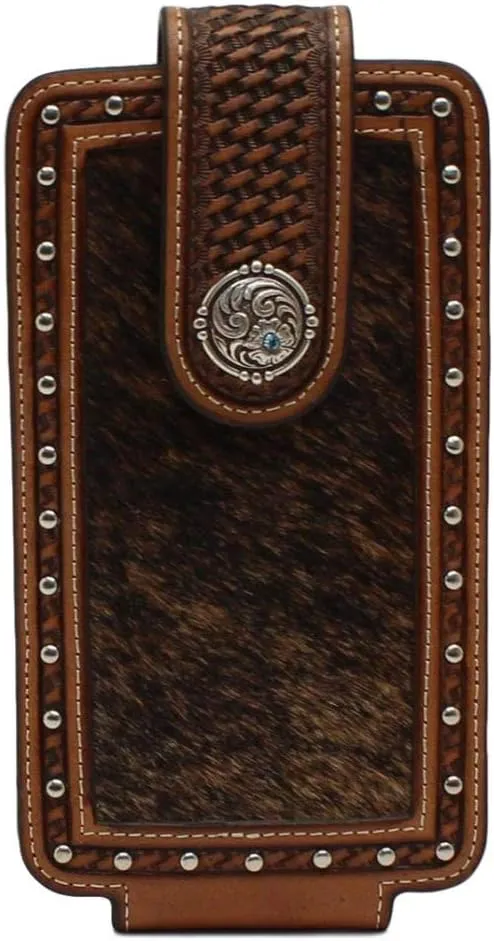 Nocona Western Cell Phone Case Calf Hair Round Concho Brown 0696002