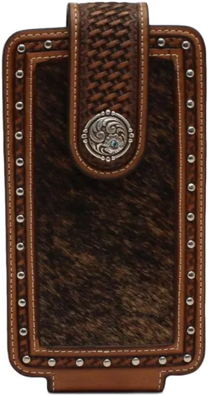 Nocona Western Cell Phone Case Calf Hair Round Concho Brown 0696002
