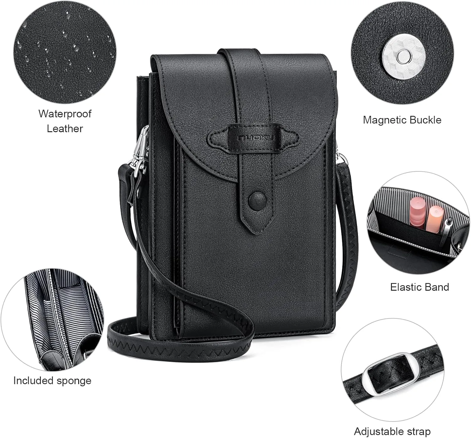 nuoku Small Crossbody Bags for Women with Elastic band Mini Cellphone Purse Designer Phone Bag with Sponge