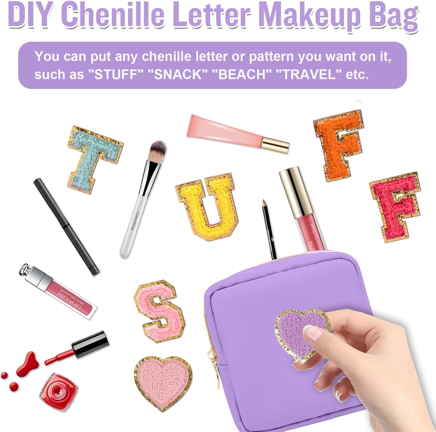 Nylon Mini Makeup Bag for Purse, Preppy Small Cute Makeup Bag Cosmetic Zipper Pouch Purse, Waterproof Travel Coin Pouch Sanitary Napkin Storage Bag Clutch Makeup Organizer for Women Men Girls(Purple)