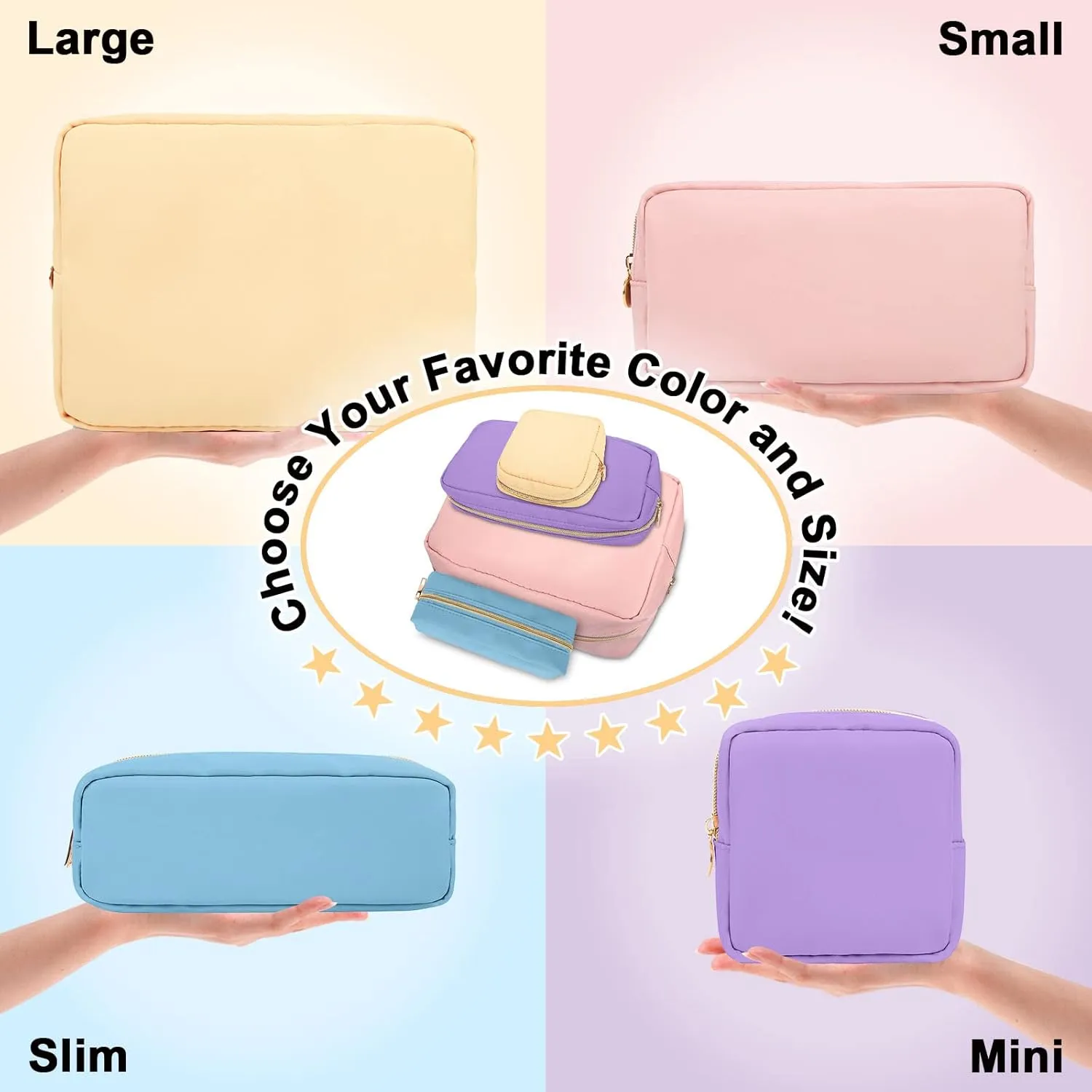 Nylon Mini Makeup Bag for Purse, Preppy Small Cute Makeup Bag Cosmetic Zipper Pouch Purse, Waterproof Travel Coin Pouch Sanitary Napkin Storage Bag Clutch Makeup Organizer for Women Men Girls(Purple)