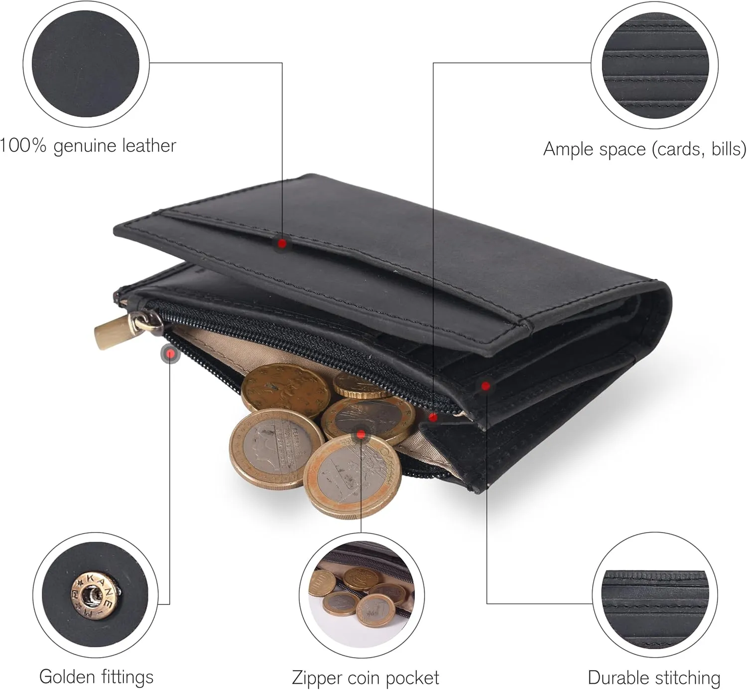 Oak Leathers Leather Wallet For Women - Small RFID Coin Purse Credit Card & ID Holder for Ladies, Gift for Women's, Bifold Wallets (Crazy Horse Black)