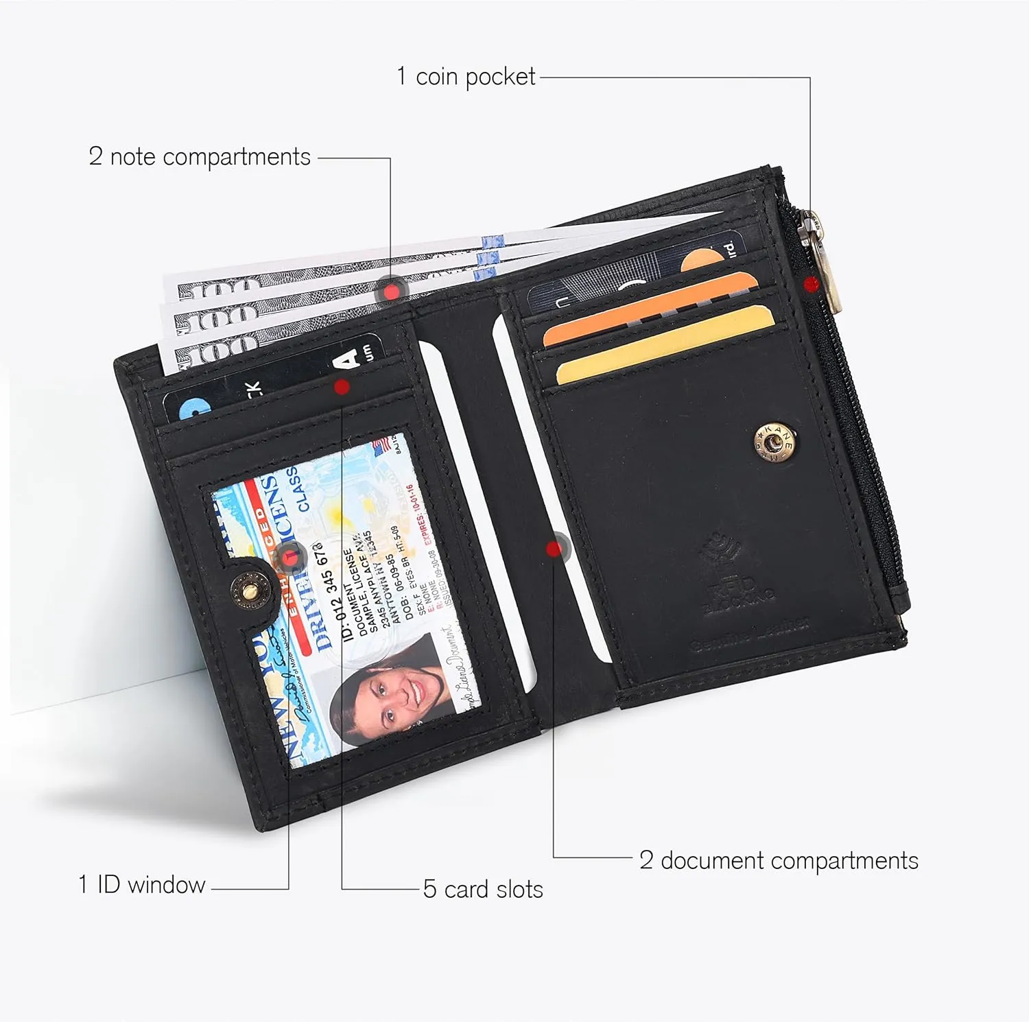 Oak Leathers Leather Wallet For Women - Small RFID Coin Purse Credit Card & ID Holder for Ladies, Gift for Women's, Bifold Wallets (Crazy Horse Black)