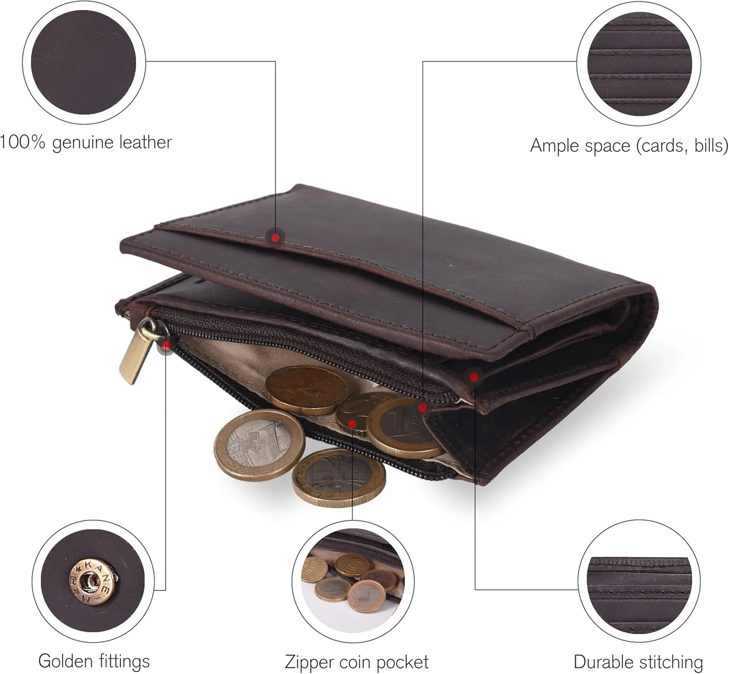 Oak Leathers Leather Wallet For Women - Small RFID Coin Purse Credit Card & ID Holder for Ladies, Gift for Women's, Bifold Wallets (Crazy Horse Brown)