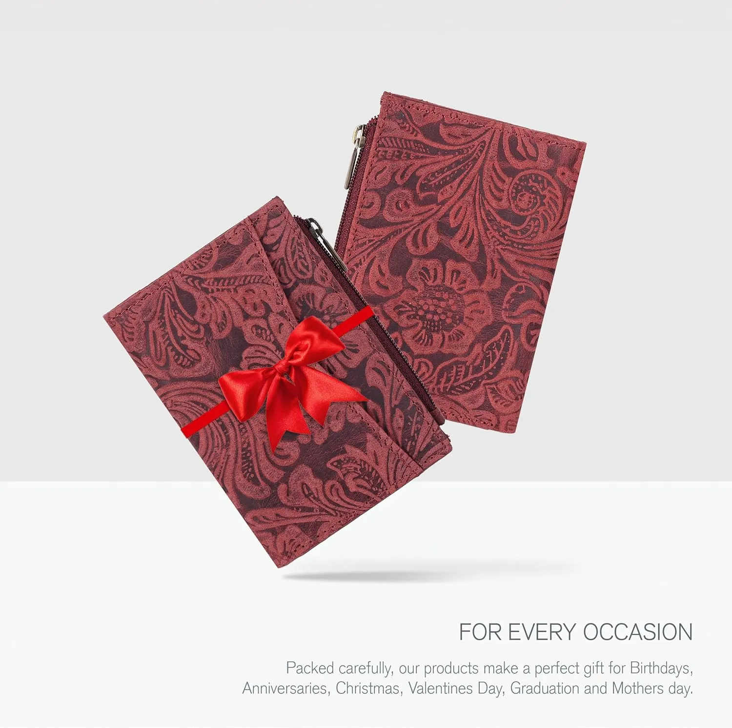 Oak Leathers Leather Wallet For Women - Small RFID Coin Purse Credit Card & ID Holder for Ladies, Gift for Women's, Bifold Wallets (Crazy Horse Red Flower)