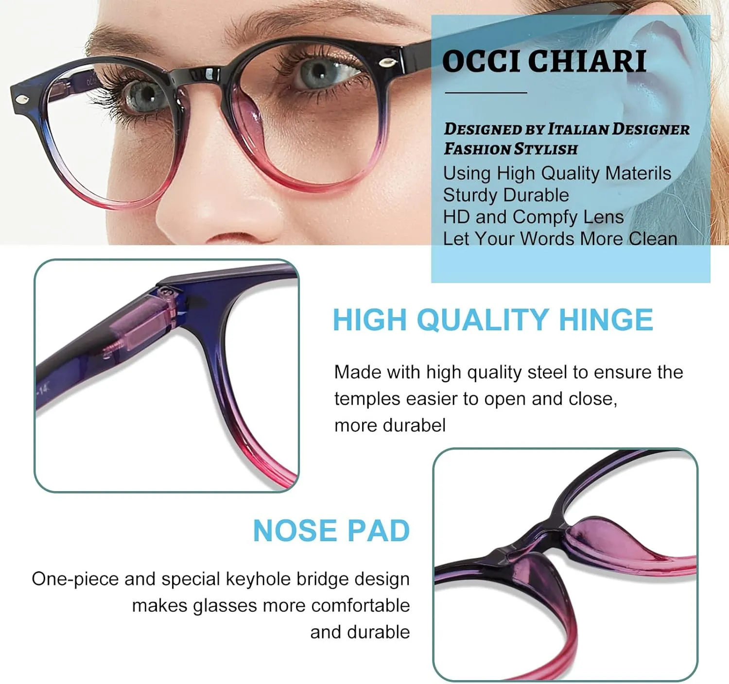 OCCI CHIARI Blue Blocking Computer Glasses Women, Lady Gaming Glasses for Eye Strain