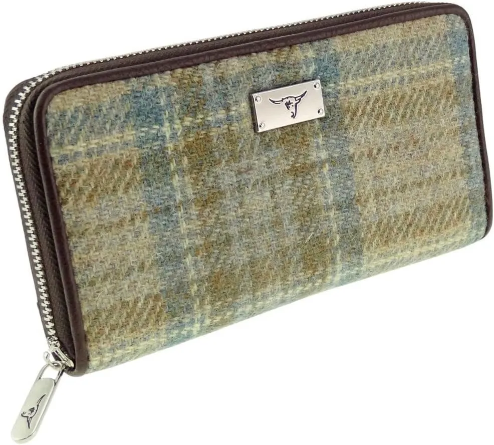 of Scotland Harris Tweed Wallet Large Zip Purse for Women Made in Scotland (Beige Stewart)