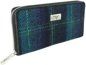 of Scotland Harris Tweed Wallet Large Zip Purse for Women Made in Scotland (Blue/Turquoise)