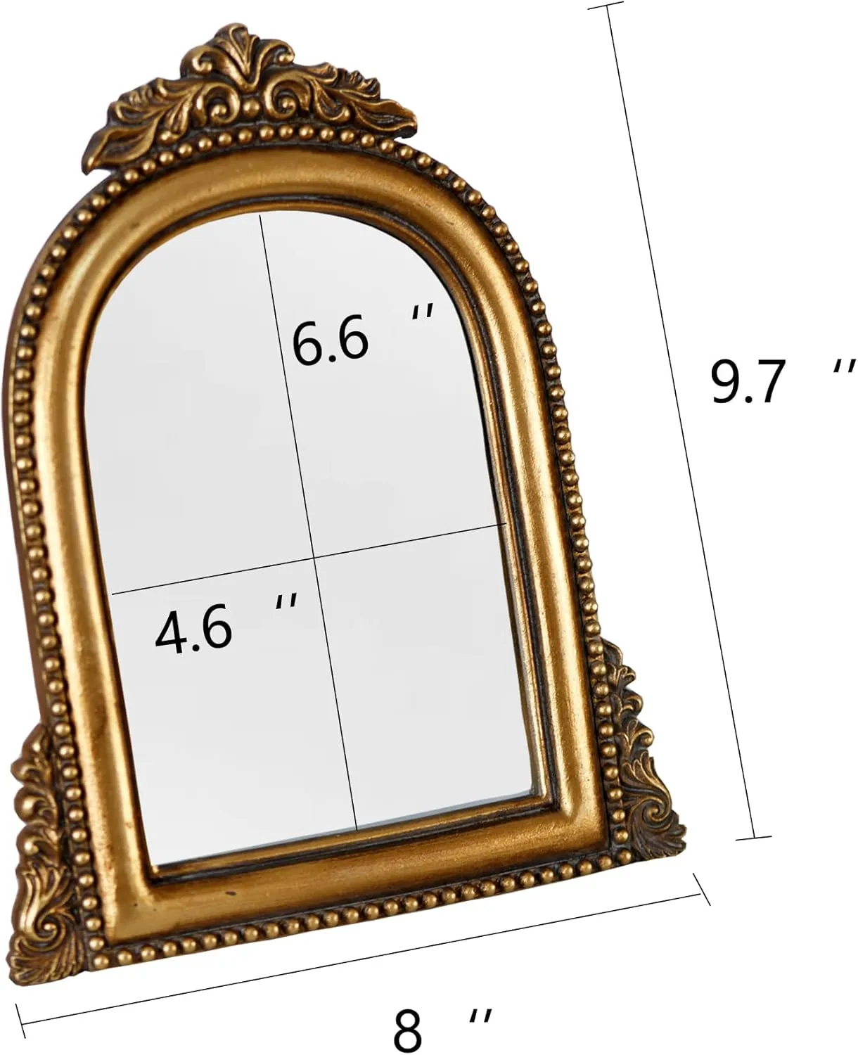 OIGUMR Gold Ornate Baroque Mirror Vanity Desk Table Mirror Arched Makeup Mirror Antique Mirror with Resin Frame 9.6X6.5 inch