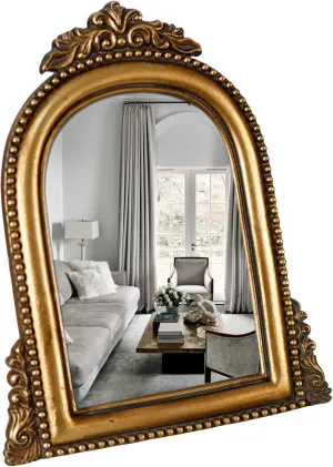OIGUMR Gold Ornate Baroque Mirror Vanity Desk Table Mirror Arched Makeup Mirror Antique Mirror with Resin Frame 9.6X6.5 inch