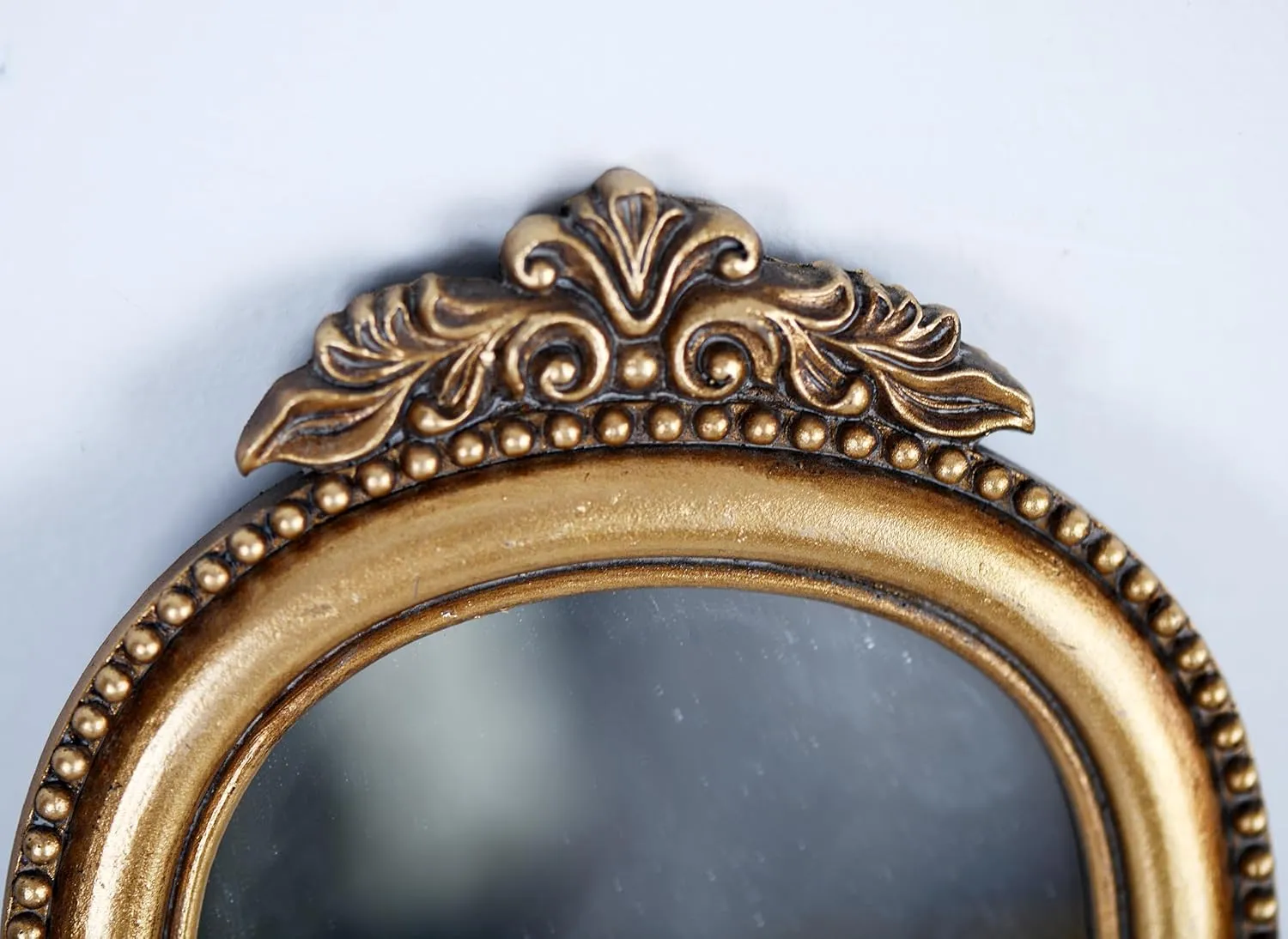 OIGUMR Gold Ornate Baroque Mirror Vanity Desk Table Mirror Arched Makeup Mirror Antique Mirror with Resin Frame 9.6X6.5 inch