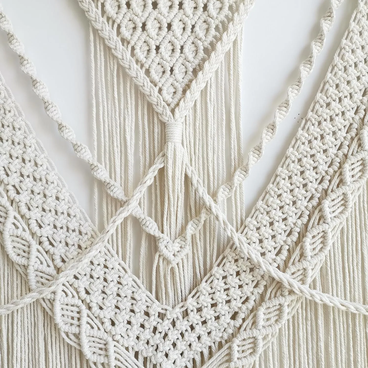 oiikain Large Handmade Boho Macrame Wall Hanging Tapestry - Chic Bohemian Woven Home Decor art for Living Room, Bedroom, and Wedding Parties (Beige, Large Sigle Triangle)