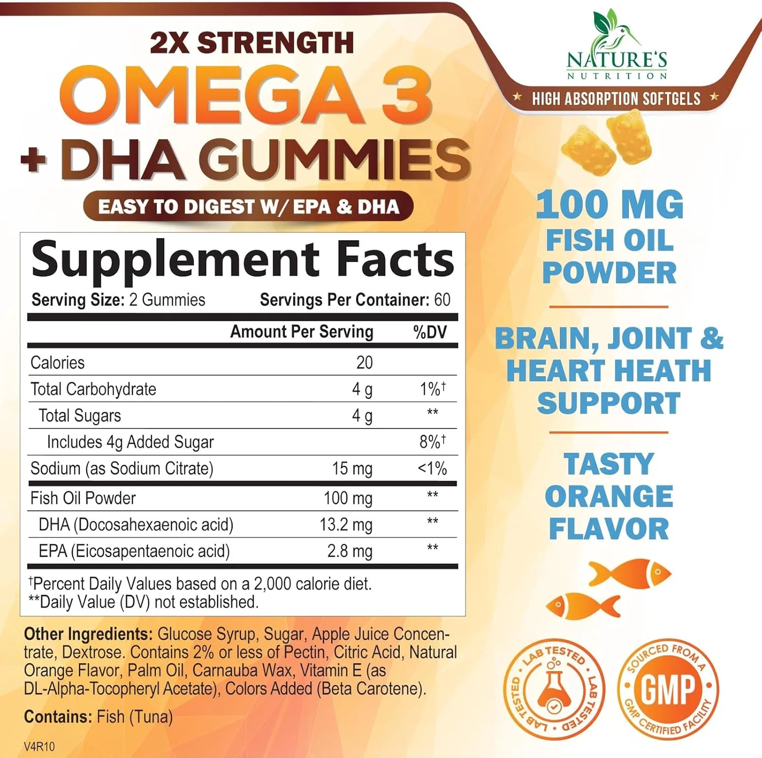 Omega 3 Fish Oil Gummies, Heart Healthy Omega 3 Gummy Supplement with High Absorption DHA & EPA, Extra Strength Joint & Brain Support, Delicious Orange Flavor Fish Oil Nature's Vitamin - 120 Gummies