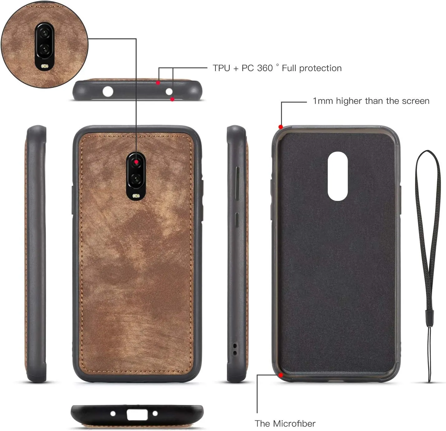 OnePlus 6T Leather Wallet Zipper Purse Detachable Card Slots Holder Flip Case Magnetic Handle Shockproof Cover Pocket Wallet Handbag for OnePlus 6T 1 6T OnePlus 6T McLaren (Brown)
