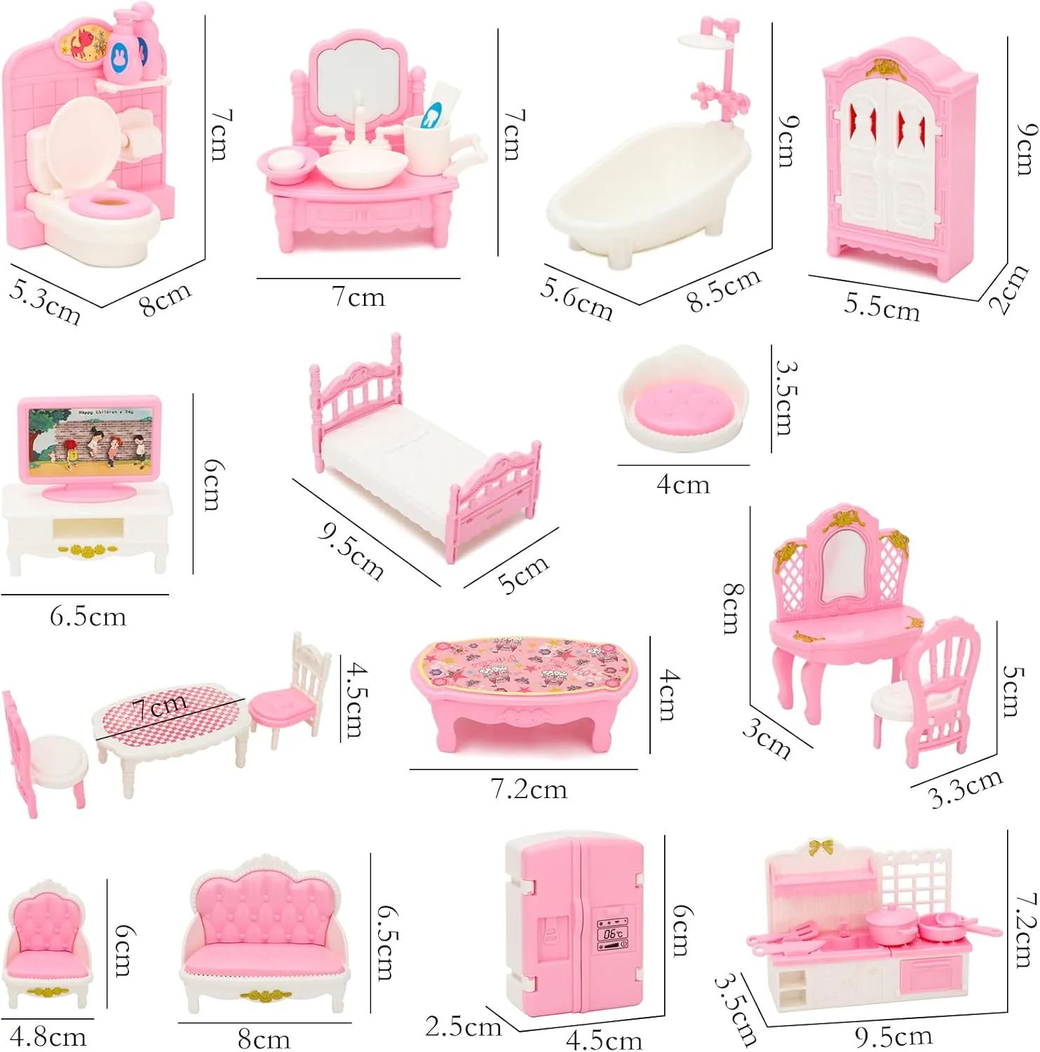 ONEST 32 Pieces Dollhouse Furniture Set Mini House Accessories with Bedroom Living Room Bathroom Kitchen Miniature 1:12 Furniture Accessories Model for Kids