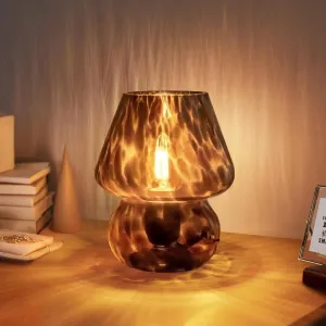 ONEWISH Mushroom Lamp Small Vintage Table Lamp for Bedroom Nightstand, Bedside Lamp Translucent Glass Stepless Dimmable, Murano Aesthetic Home Decor for Living Room Kitchen(Black)