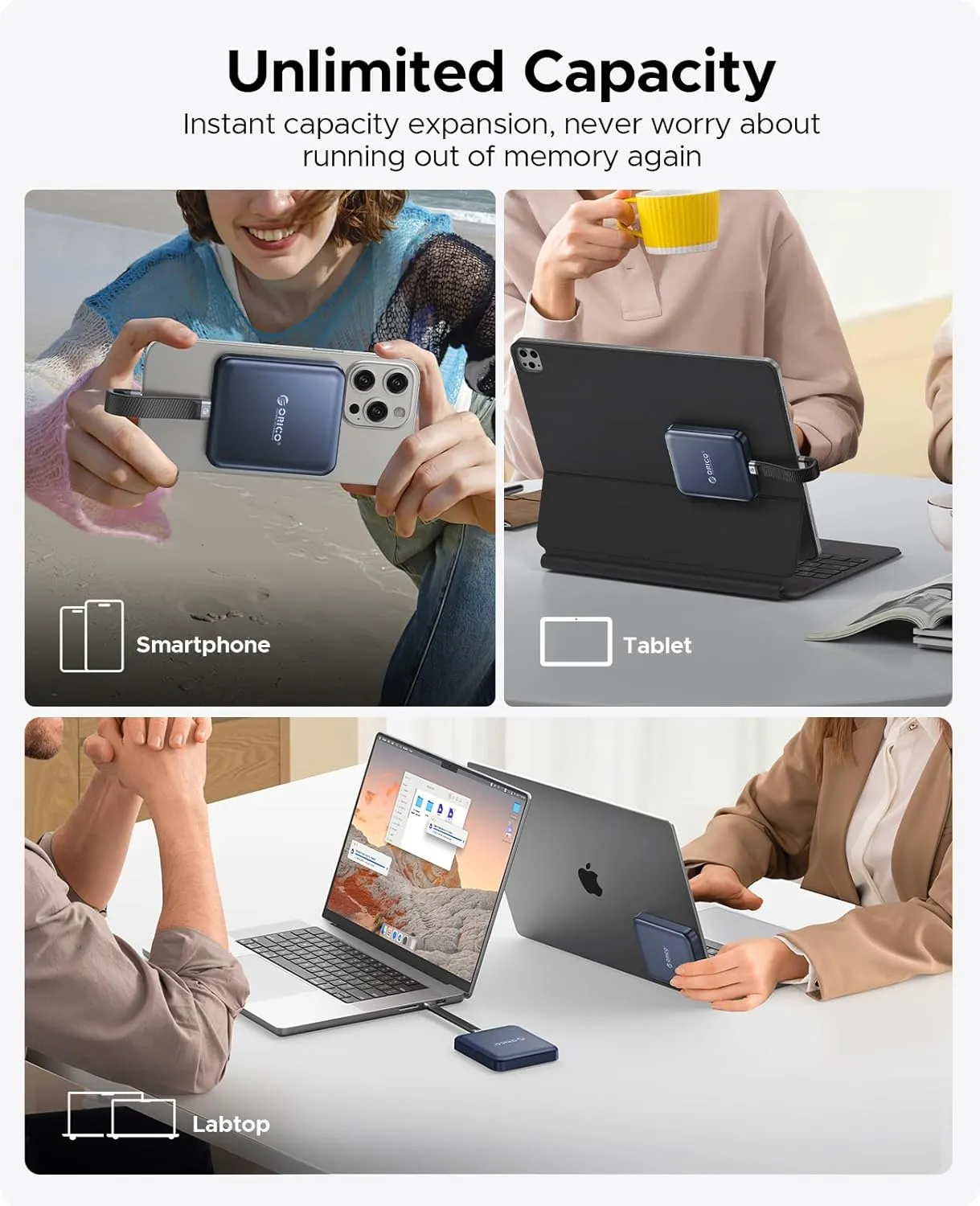 ORICO 2 TB Magnetic External SSD, 4K ProRes HDR Record and Store, USB3.1 Gen2(1000MB/s), USB3.2 Gen2*2(2000MB/s), Portable Solid State Drive, Compatible with USB-C Smartphone, Computer - A20PLUS