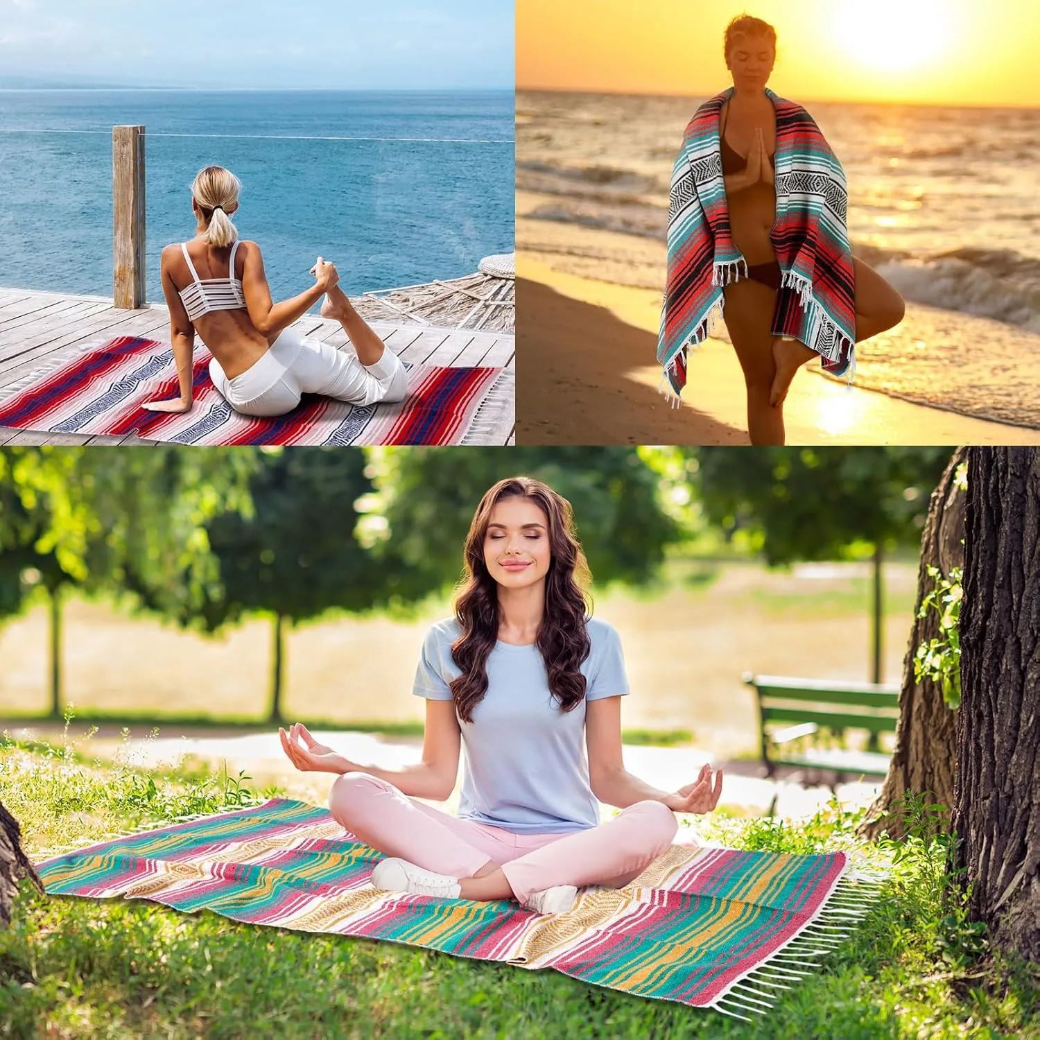 Oudain 6 Pack Mexican Blankets and Throws 45 x 70 Inch, Cotton Outdoor Camping Blanket Woven Serape Yoga Fiesta Picnic Beach Supplies (Retro Color)