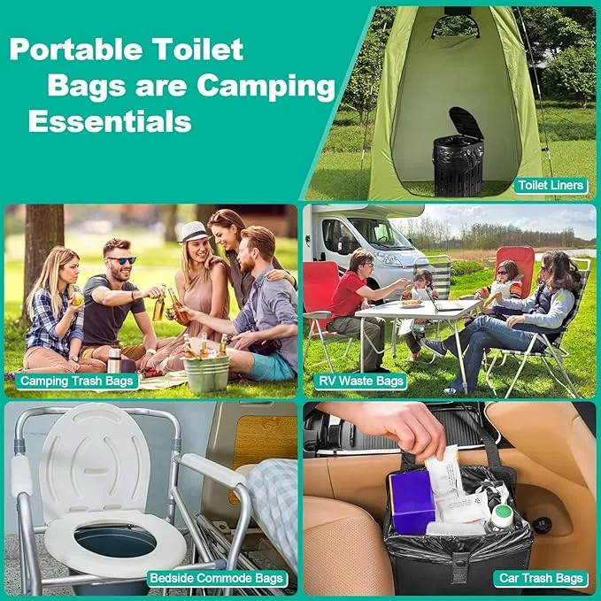 OUMEE 60 Portable Toilet Bags Poo Gel Set, 8 Gallon Camping Toilet Bags with Absorbent Toilet Gel, Toilet Waste Bags, Leak-Proof Trash Bags for Outdoor Camping Toilet, Traveling, RV Trip