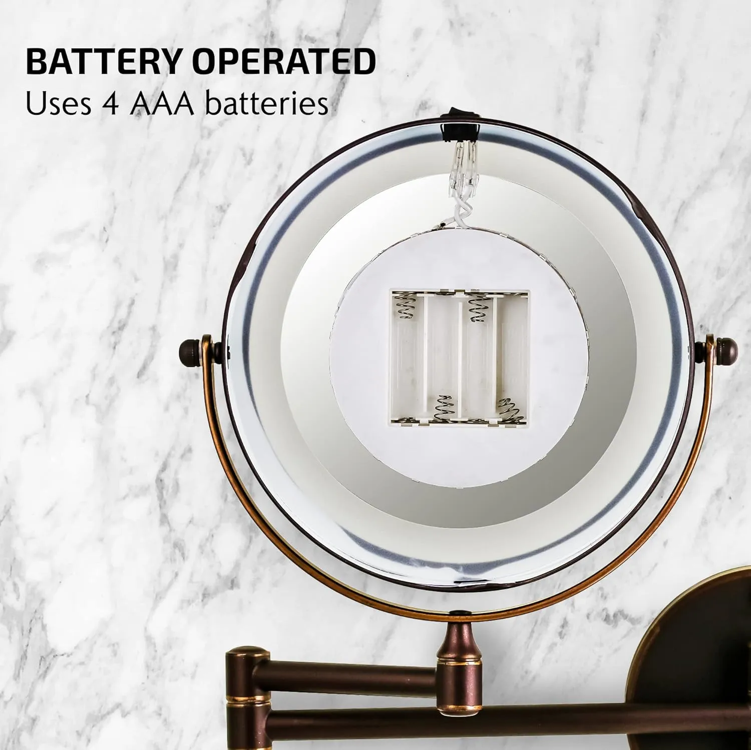 OVENTE 7" Lighted Wall Mount Makeup Mirror with 1X/7X Magnification, Cordless Double Sided Magnifying Round Vanity Mirror, 360° Swivel Design, Extendable and Folding Arm, Antique Bronze MFW70ABZ1X7X