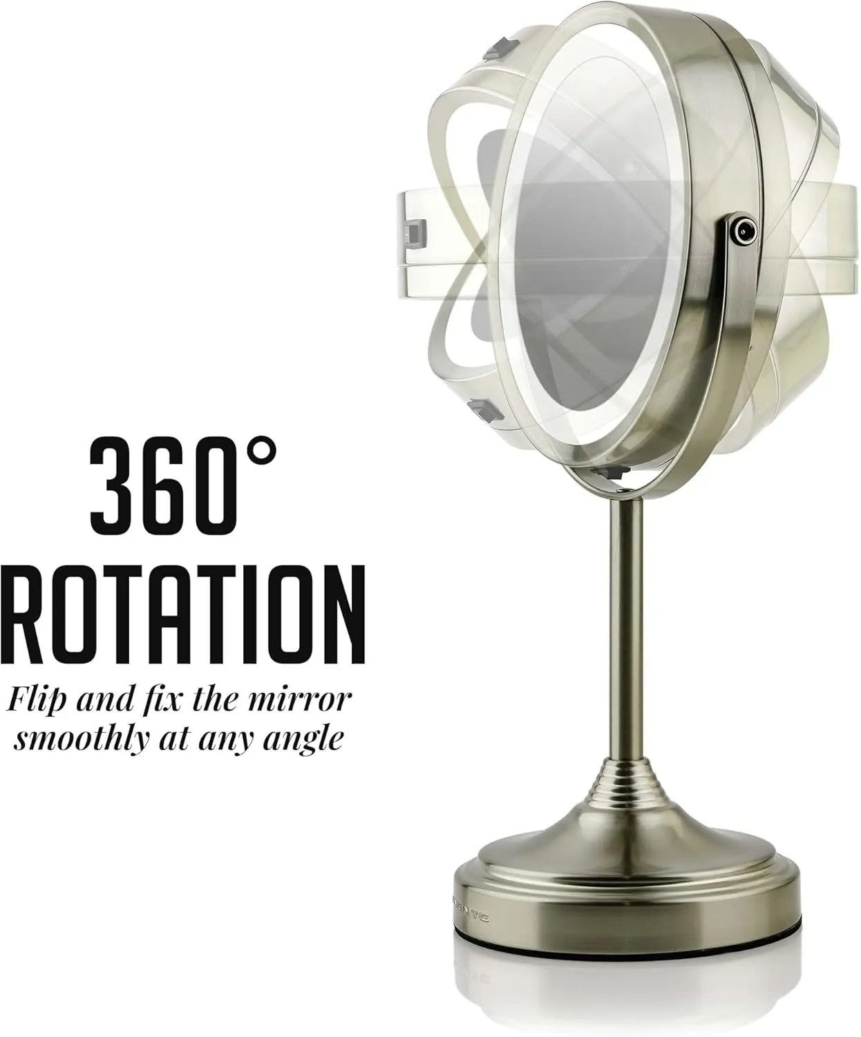 OVENTE 7" Rechargeable Lighted Tabletop Makeup Mirror with 1X/7X Magnification, Double Sided Magnifying Vanity Mirror, 360° Swivel Design, LED White Light and USB Plug, Nickel Brushed MCTR70BR1X7X