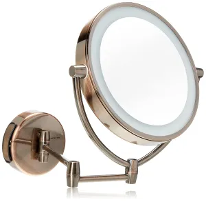 Ovente 9.5" Wall Mounted Makeup Mirror, 10X Magnification, 3-Tone LED Lights, Auto Shutoff Timer, Ideal for Vanity, Battery & USB Operated, Antique Brass MLW95AB1X10X
