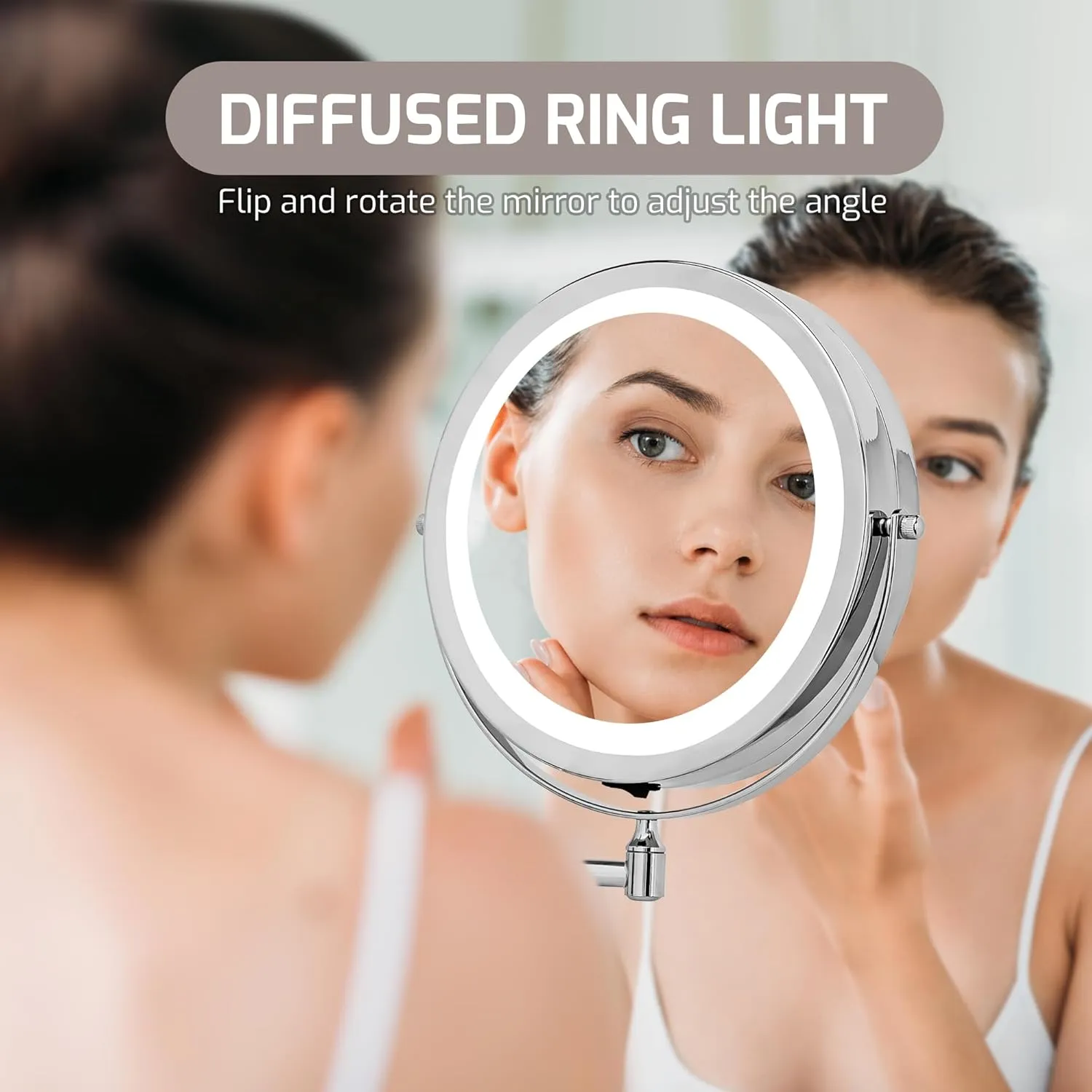OVENTE 9" Lighted Wall Mount Makeup Mirror with 1X/10X Magnification, Cordless Double Sided Magnifying Round Vanity Mirror, 360° Swivel Design, Extendable and Folding Arm, Polished Chrome MFW85CH1X10X