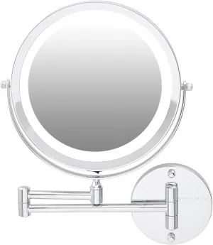 OVENTE 9" Lighted Wall Mount Makeup Mirror with 1X/7X Magnification, Cordless Double Sided Magnifying Round Vanity Mirror, 360° Swivel Design, Extendable and Folding Arm, Polished Chrome MFW85CH1X7X