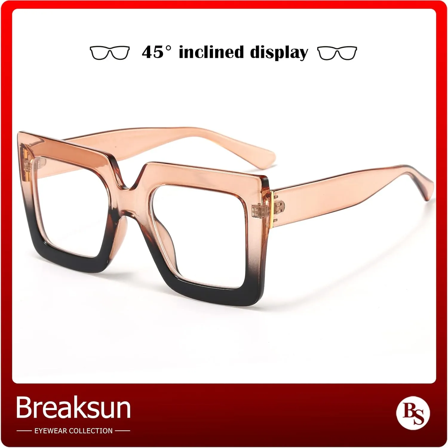 Oversized Blue Light Glasses for Women Fashion Thick Square Computer Eyewear Non-Prescription Black Glasses (Champagne Black)